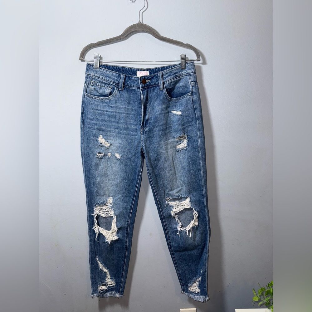 Pink Lily Blue Women’s Distressed Ankle Skinny Jeans Size 7 Guc
